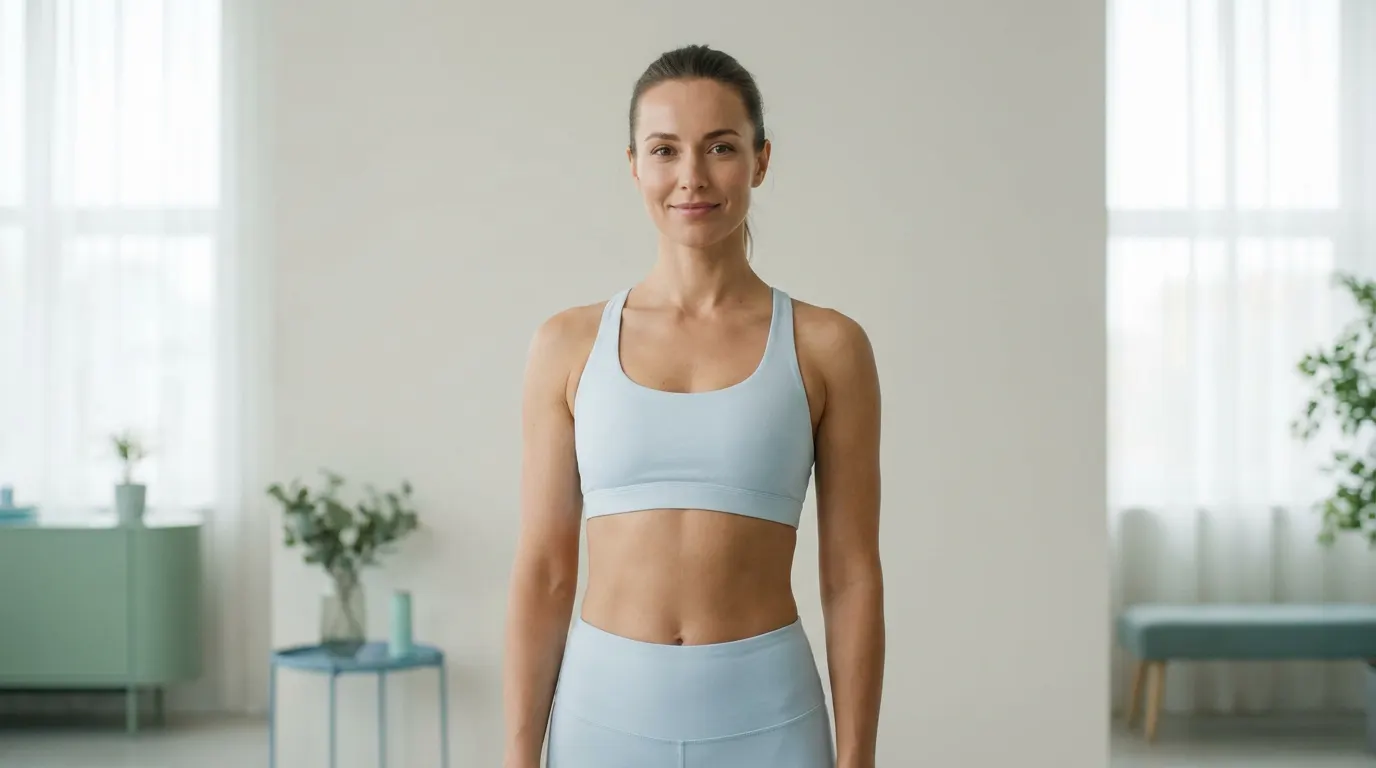 Femme en tenue de sport, silhouette tonique, dans un intérieur lumineux