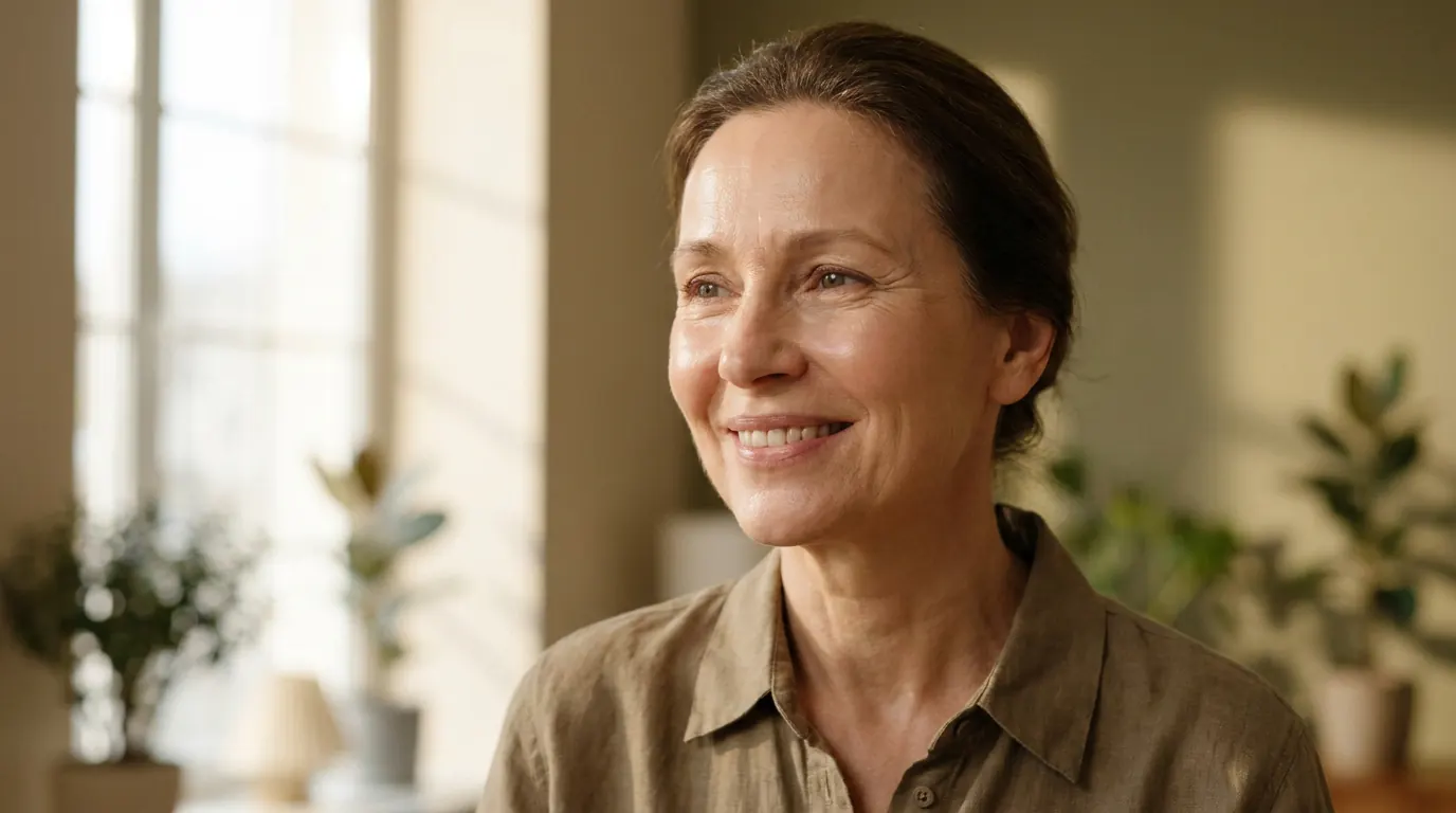 Raffermir la peau du visage après 50 ans - Femme souriante à la peau lumineuse