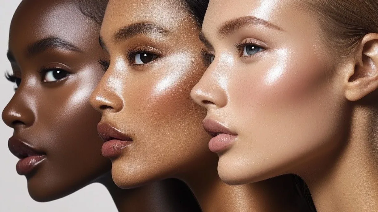 Trois visages de femmes de profil, aux carnations différentes, peau lumineuse et hydratée