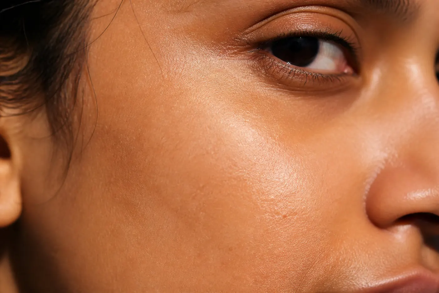 Gros plan sur la texture de la peau du visage : grain de peau, pores et teint ciblés par le microneedling